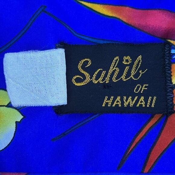 VINTAGE SAHIB OF HAWAII MENS SHORT SLEEVE BUTTON DOWN SHIRT XL Blue Floral - Picture 15 of 15